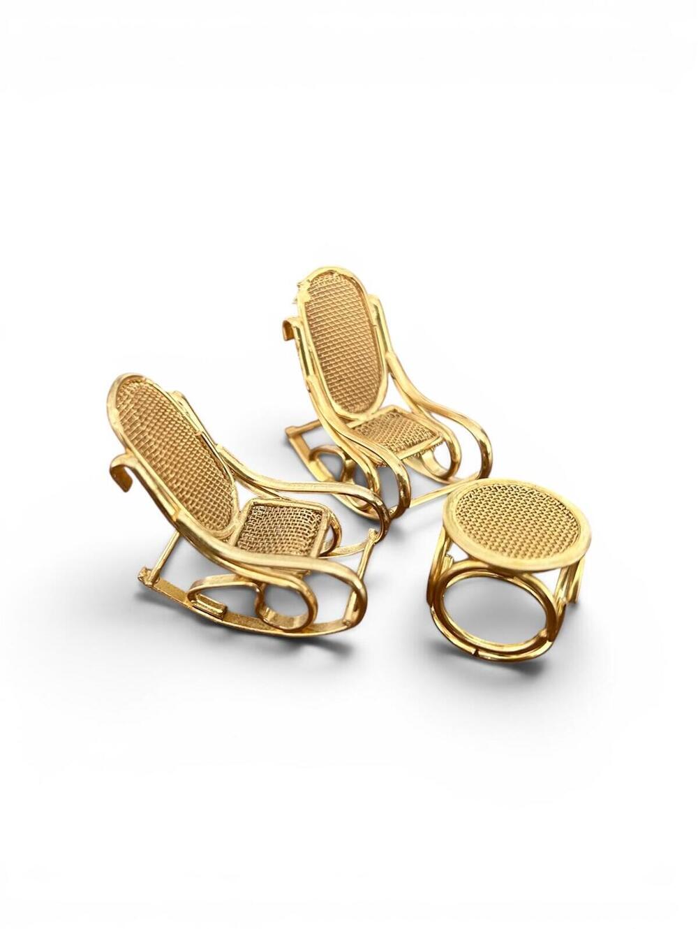 Vintage Dollhouse Miniature Brass toned Rocking Chair and Table